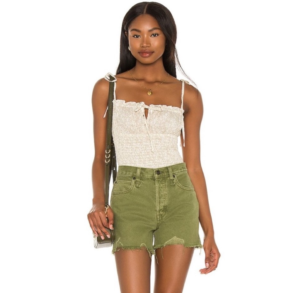 Free People Floral Smocked Sleeveless Bodysuit